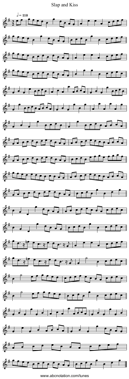 Slap and Kiss - staff notation