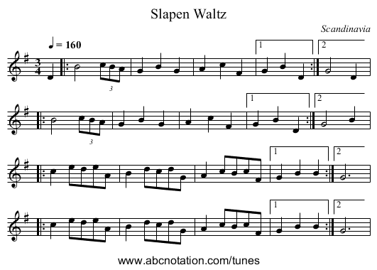 Slapen Waltz - staff notation