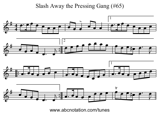 Slash Away the Pressing Gang (#65) - staff notation
