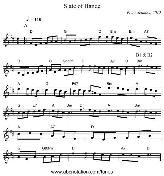 Slate of Hande - staff notation