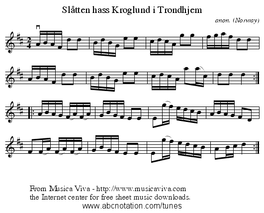 Slåtten hass Kroglund i Trondhjem - staff notation