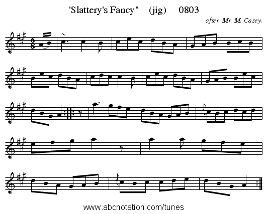 'Slattery's Fancy    (jig)     0803 - staff notation