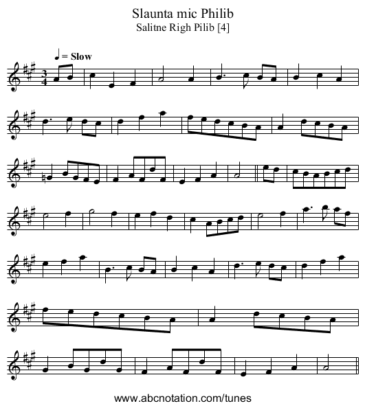 Slaunta mic Philib - staff notation