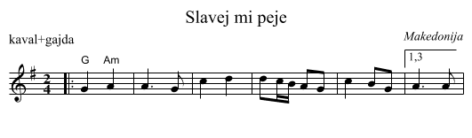 Slavej mi peje - staff notation