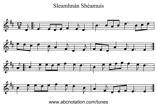 Sleamhnán Shéamuis - staff notation