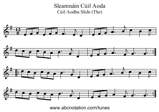 Sleamnáin Cúil Aoda - staff notation