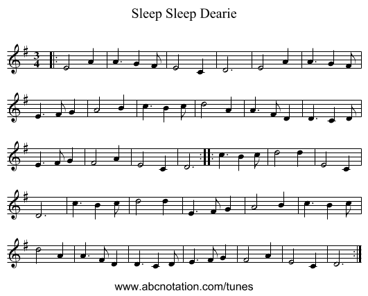 Sleep Dearie, Sleep - staff notation