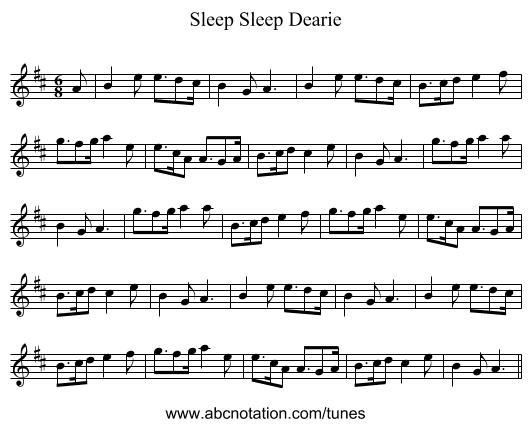 Sleep Dearie, Sleep - staff notation