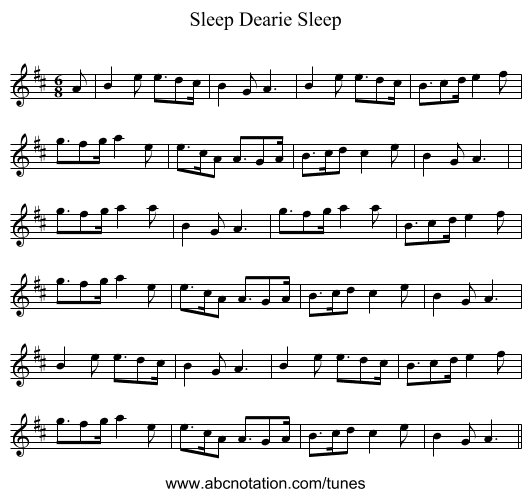 Sleep Dearie Sleep - staff notation