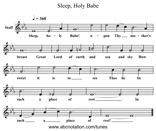 Sleep, Holy Babe - staff notation