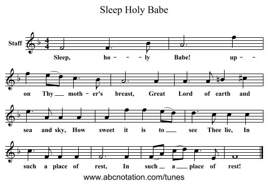 Sleep Holy Babe - staff notation