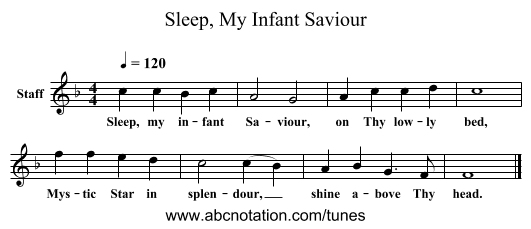 Sleep, My Infant Saviour - staff notation
