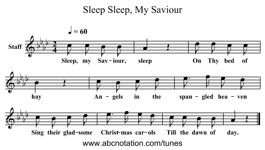 Sleep, My Saviour, Sleep - staff notation