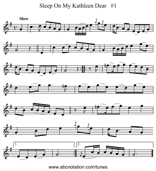 Sleep On My Kathleen Dear   #1 - staff notation