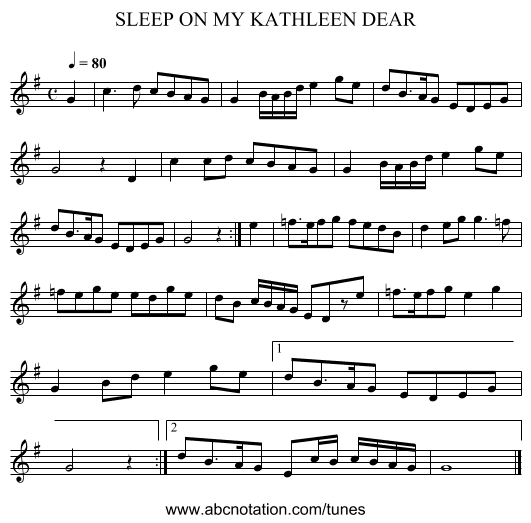 SLEEP ON MY KATHLEEN DEAR - staff notation