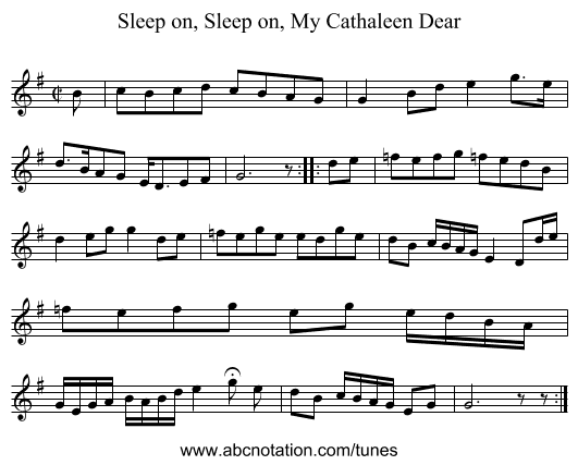Sleep on, Sleep on, My Cathaleen Dear - staff notation