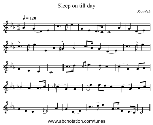 Sleep on till day - staff notation