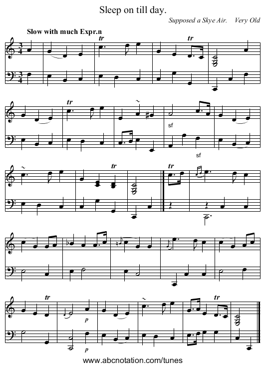Sleep on till day. - staff notation