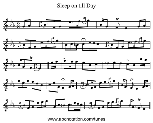 Sleep on till Day - staff notation