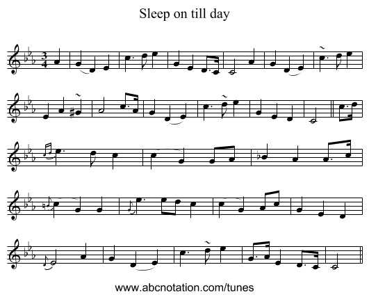 Sleep on till day - staff notation