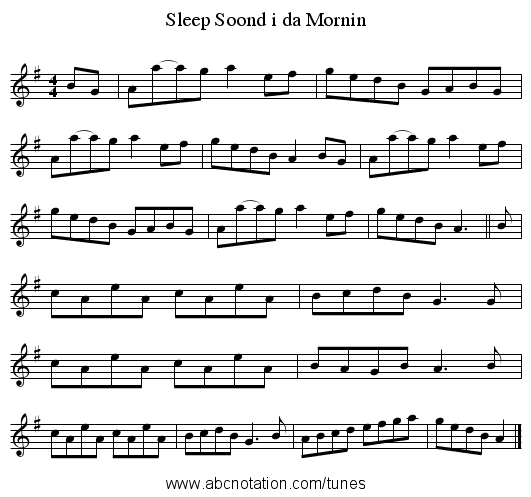 Sleep Soond i da Mornin - staff notation