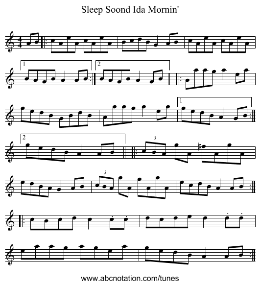 Sleep Soond Ida Mornin' - staff notation