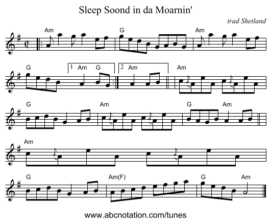 Sleep Soond in da Moarnin' - staff notation