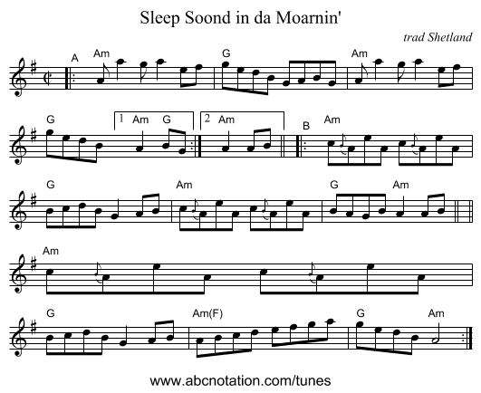 Sleep Soond in da Moarnin' - staff notation