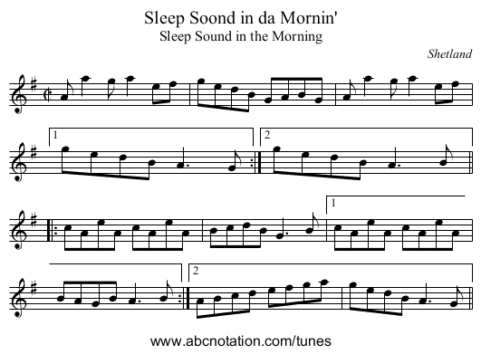 Sleep Soond in da Mornin' - staff notation