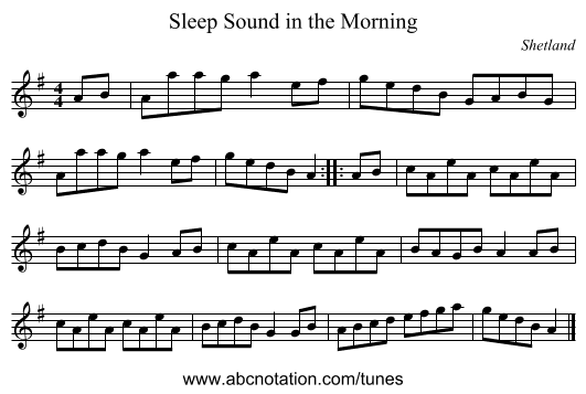 Sleep Sound in the Morning - staff notation