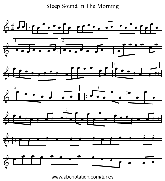 Sleep Sound In The Morning - staff notation