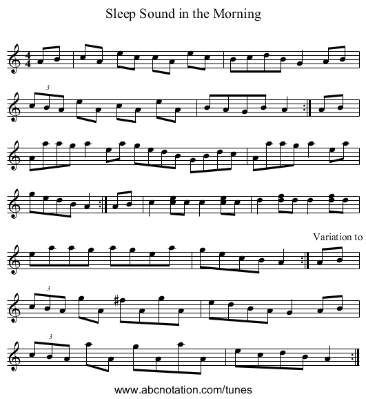 Sleep Sound in the Morning - staff notation