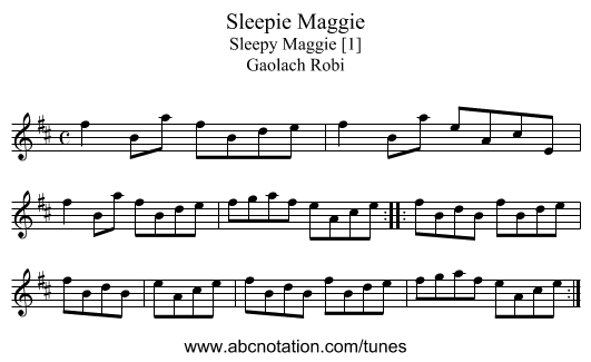 Sleepie Maggie - staff notation