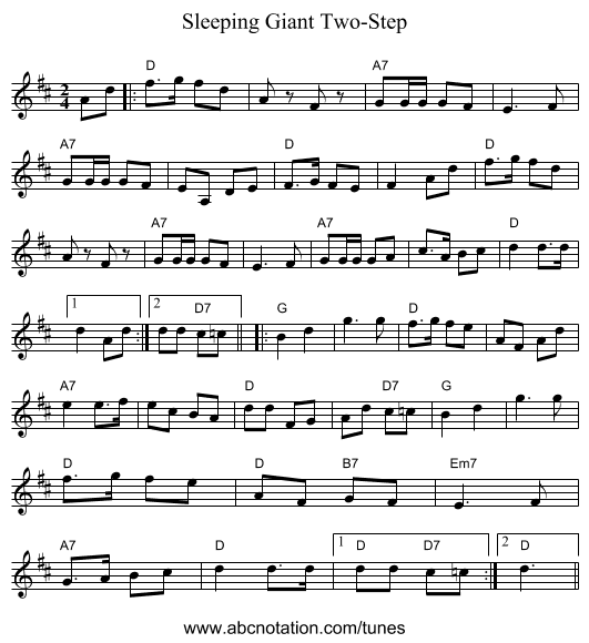 Sleeping Giant Two-Step - staff notation
