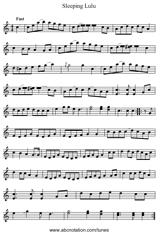 Sleeping Lulu - staff notation