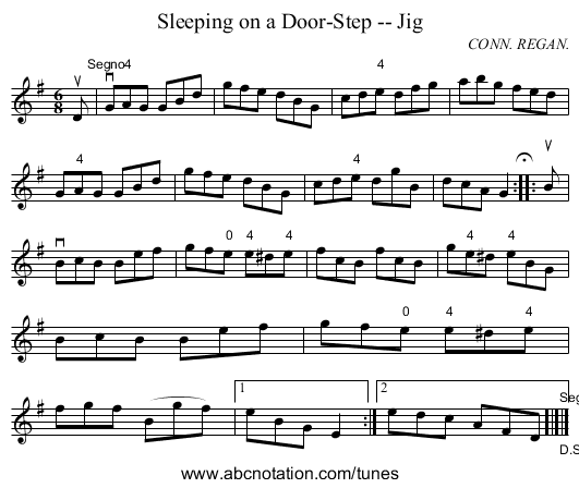 Sleeping on a Door-Step -- Jig - staff notation
