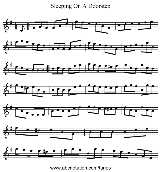 Sleeping On A Doorstep - staff notation