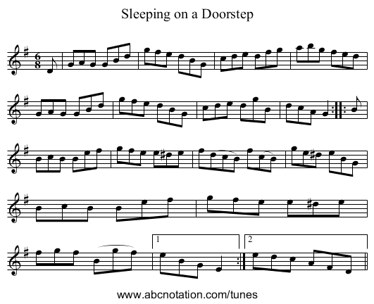 Sleeping on a Doorstep - staff notation