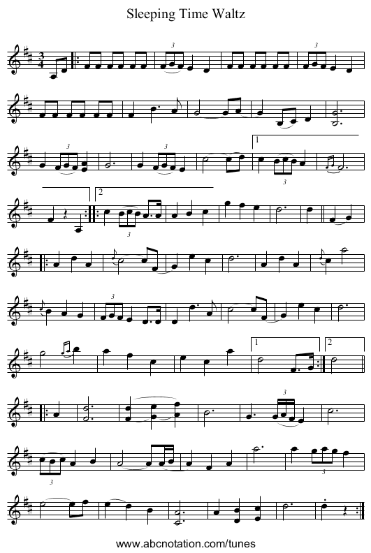 Sleeping Time Waltz - staff notation