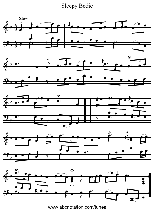 Sleepy Bodie - staff notation