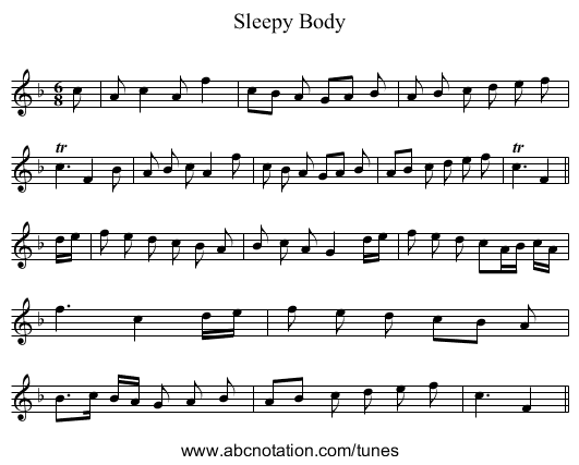 Sleepy Body - staff notation