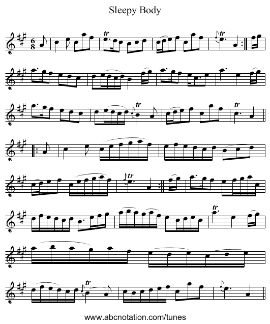 Sleepy Body - staff notation