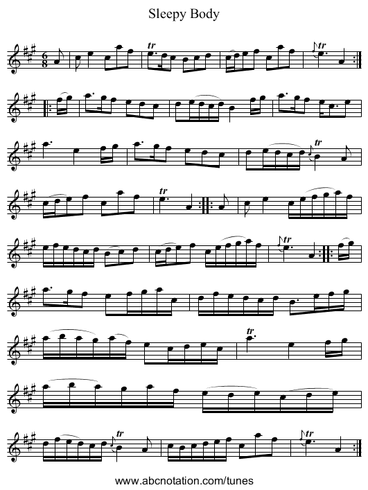 Sleepy Body - staff notation