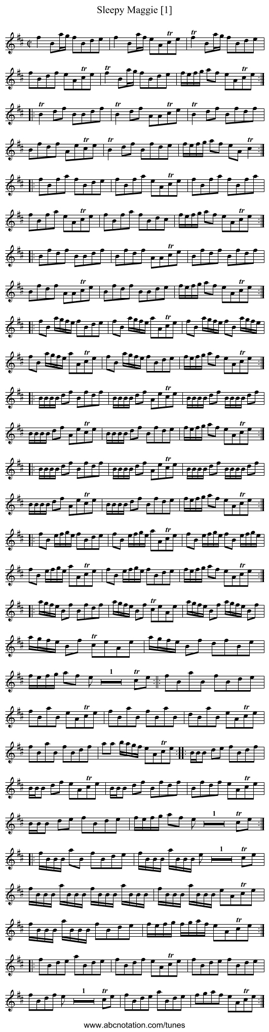 Sleepy Maggie [1] - staff notation