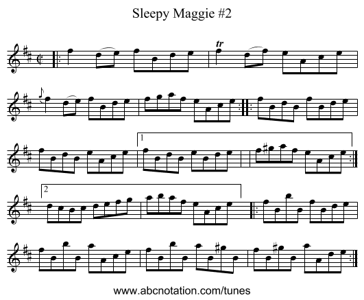 Sleepy Maggie #2 - staff notation