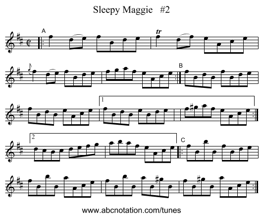 Sleepy Maggie   #2 - staff notation