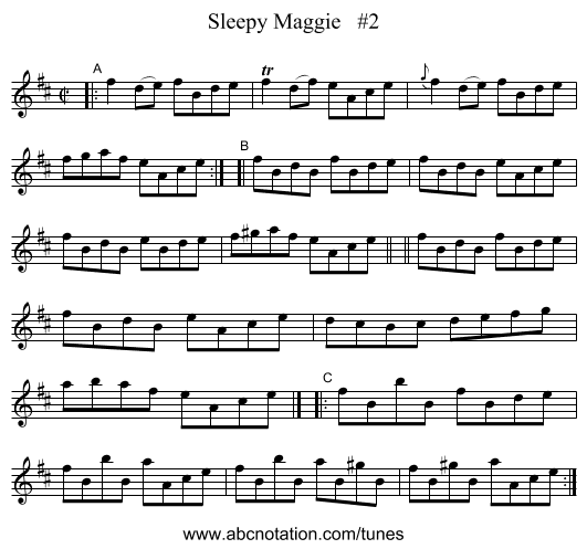 Sleepy Maggie   #2 - staff notation