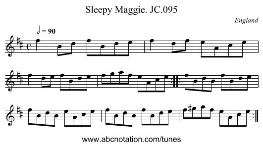 Sleepy Maggie. JC.095 - staff notation