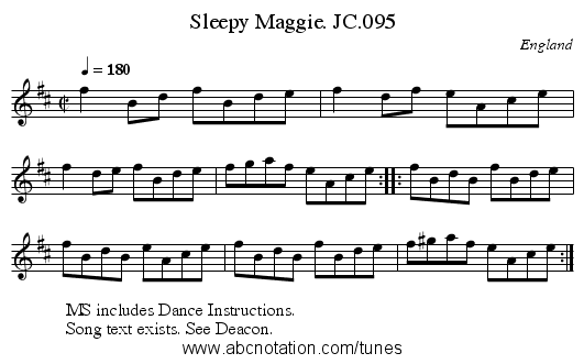 Sleepy Maggie. JC.095 - staff notation