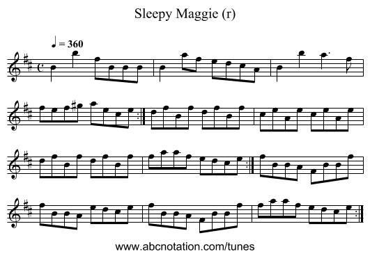Sleepy Maggie (r) - staff notation